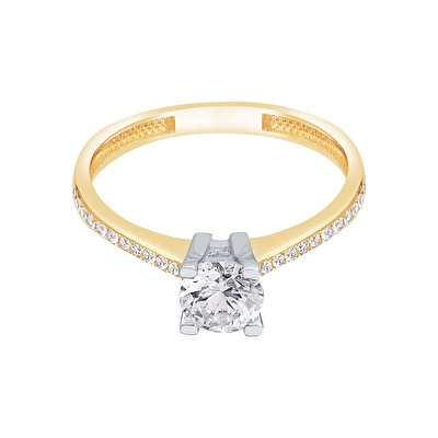 14 Ayar Sarı-Beyaz Altın Tektaş Yüzük