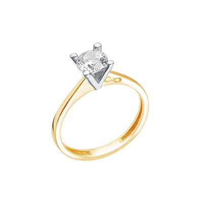 14 Ayar Sarı-Beyaz Altın Tektaş Yüzük