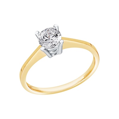 14 Ayar Sarı-Beyaz Altın Tektaş Yüzük