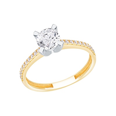 14 Ayar Sarı-Beyaz Altın Tektaş Yüzük