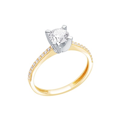 14 Ayar Sarı-Beyaz Altın Tektaş Yüzük