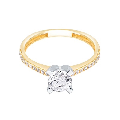 14 Ayar Sarı-Beyaz Altın Tektaş Yüzük