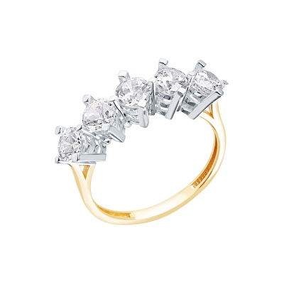 14 Ayar Sarı-Beyaz Altın Beştaş Yüzük