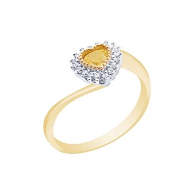 14 Ayar Sarı-Beyaz Altın Sarı Taşlı Yüzük