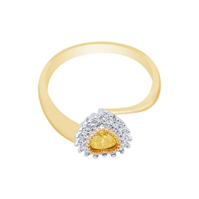 14 Ayar Sarı-Beyaz Altın Sarı Taşlı Yüzük