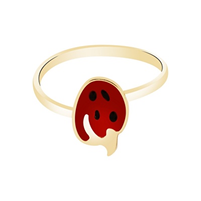 14 Ayar Sarı Altın Çilek Meyve Figürlü Yüzük