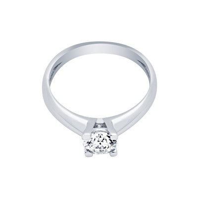 14 Ayar Beyaz Altın Tektaş Yüzük