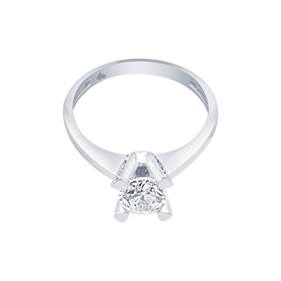 14 Ayar Beyaz Altın Tektaş Yüzük