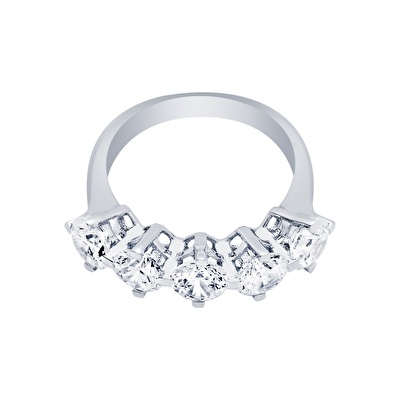 14 Ayar Beyaz Altın Beştaş Yüzük