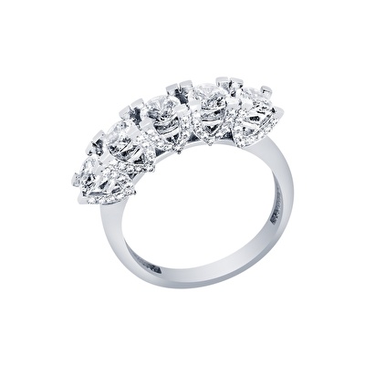 14 Ayar Beyaz Altın Beştaş Yüzük