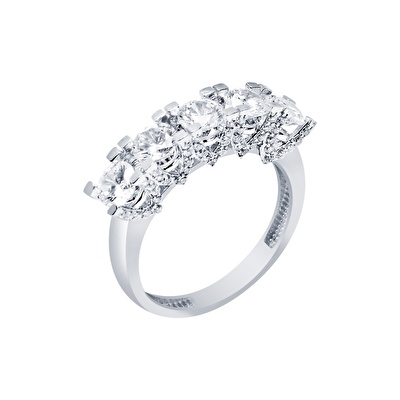 14 Ayar Beyaz Altın Beştaş Yüzük