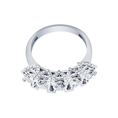 14 Ayar Beyaz Altın Beştaş Yüzük