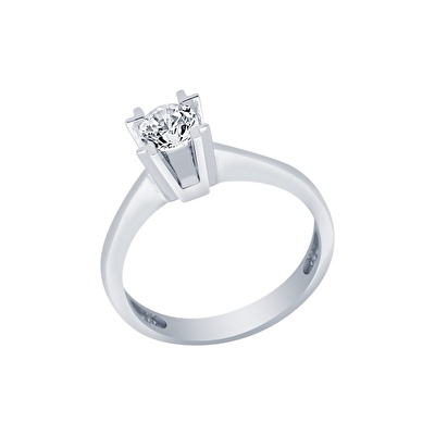 14 Ayar Beyaz Altın Tektaş Yüzük