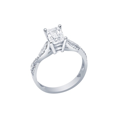 14 Ayar Beyaz Altın Tektaş Yüzük