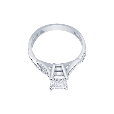 14 Ayar Beyaz Altın Tektaş Yüzük