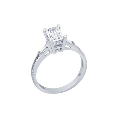 14 Ayar Beyaz Altın Tektaş Yüzük