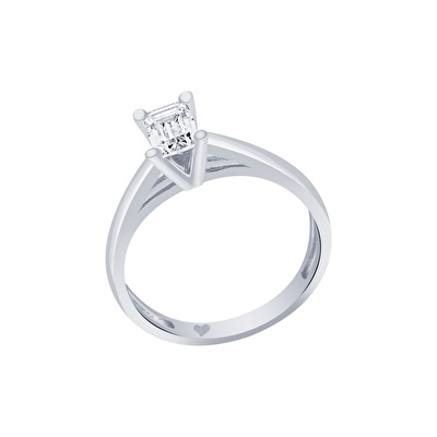 14 Ayar Beyaz Altın Baget Yüzük