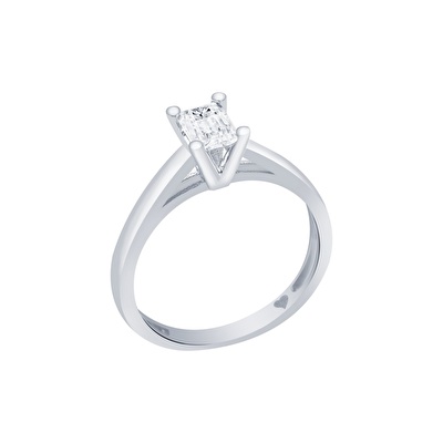 14 Ayar Beyaz Altın Baget Yüzük