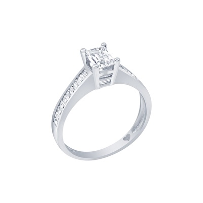 14 Ayar Beyaz Altın Tektaş Yüzük