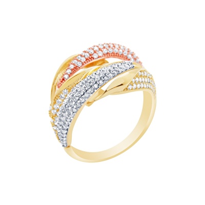 14 Ayar 3 Renkli Altın Trend Yüzük