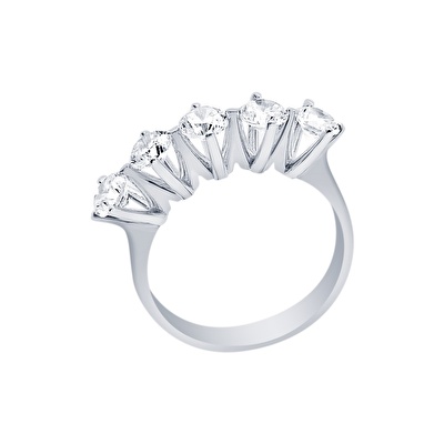 14 Ayar Beyaz Altın Beştaş Yüzük