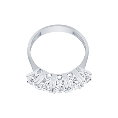 14 Ayar Beyaz Altın Beştaş Yüzük