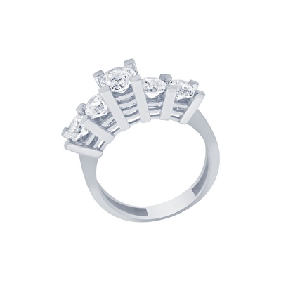 14 Ayar Beyaz Altın Beştaş Yüzük