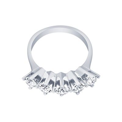 14 Ayar Beyaz Altın Beştaş Yüzük