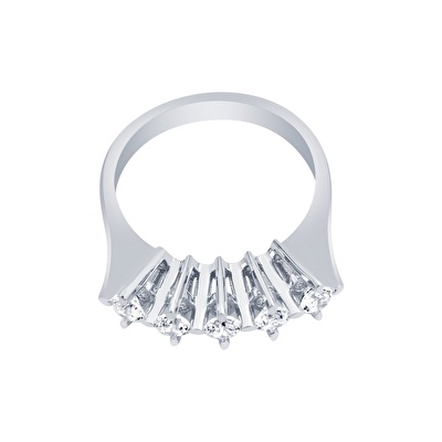 14 Ayar Beyaz Altın Beştaş Yüzük