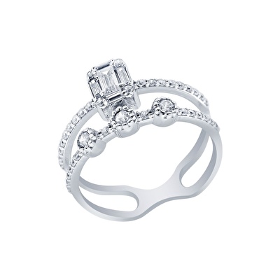 14 Ayar Beyaz Altın Baget Yüzük