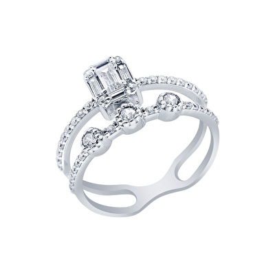 14 Ayar Beyaz Altın Baget Yüzük