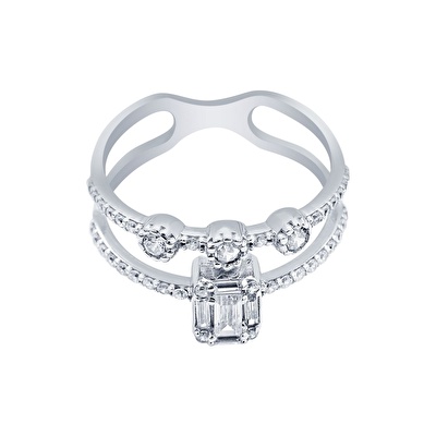 14 Ayar Beyaz Altın Baget Yüzük