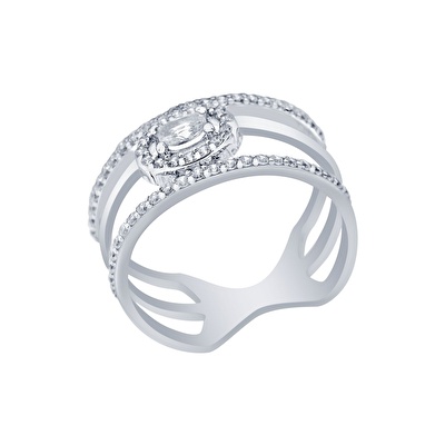 14 Ayar Beyaz Altın Baget Yüzük