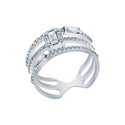 14 Ayar Beyaz Altın Baget Yüzük