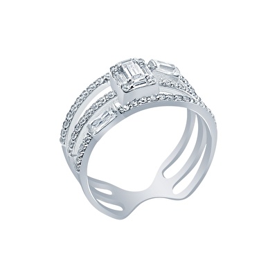 14 Ayar Beyaz Altın Baget Yüzük