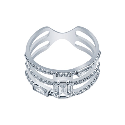 14 Ayar Beyaz Altın Baget Yüzük