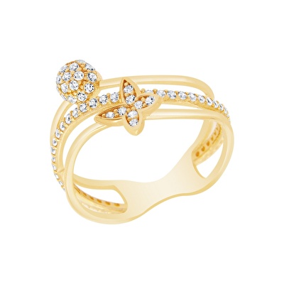 14 Ayar Sarı Altın Kelebek Yüzük