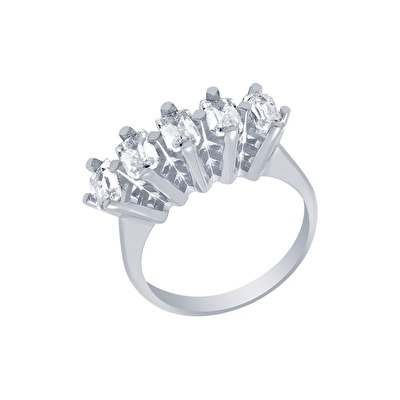 14 Ayar Beyaz Altın Beştaş Yüzük