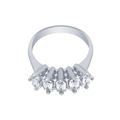 14 Ayar Beyaz Altın Beştaş Yüzük