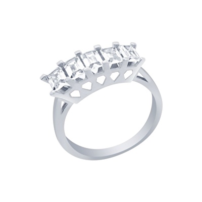 14 Ayar Beyaz Altın Beştaş Yüzük