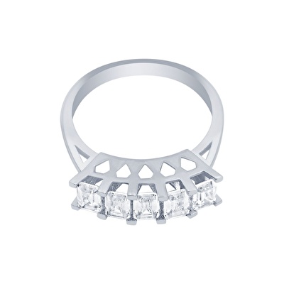 14 Ayar Beyaz Altın Beştaş Yüzük