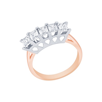 14 Ayar Rose-Beyaz Altın Beştaş Yüzük