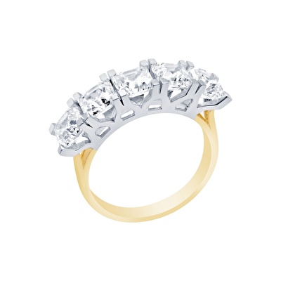 14 Ayar Sarı-Beyaz Altın Beştaş Yüzük