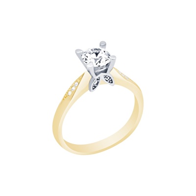 14 Ayar Sarı-Beyaz Altın Tektaş Yüzük