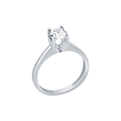 14 Ayar Beyaz Altın Tektaş Yüzük