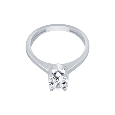 14 Ayar Beyaz Altın Tektaş Yüzük