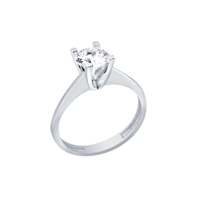 14 Ayar Beyaz Altın Tektaş Yüzük