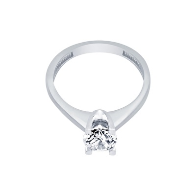 14 Ayar Beyaz Altın Tektaş Yüzük