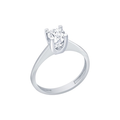 14 Ayar Beyaz Altın Tektaş Yüzük