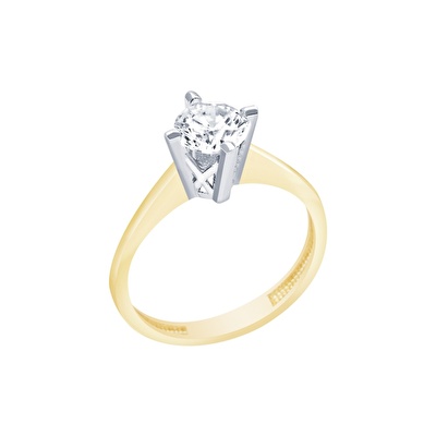 14 Ayar Sarı-Beyaz Altın Tektaş Yüzük